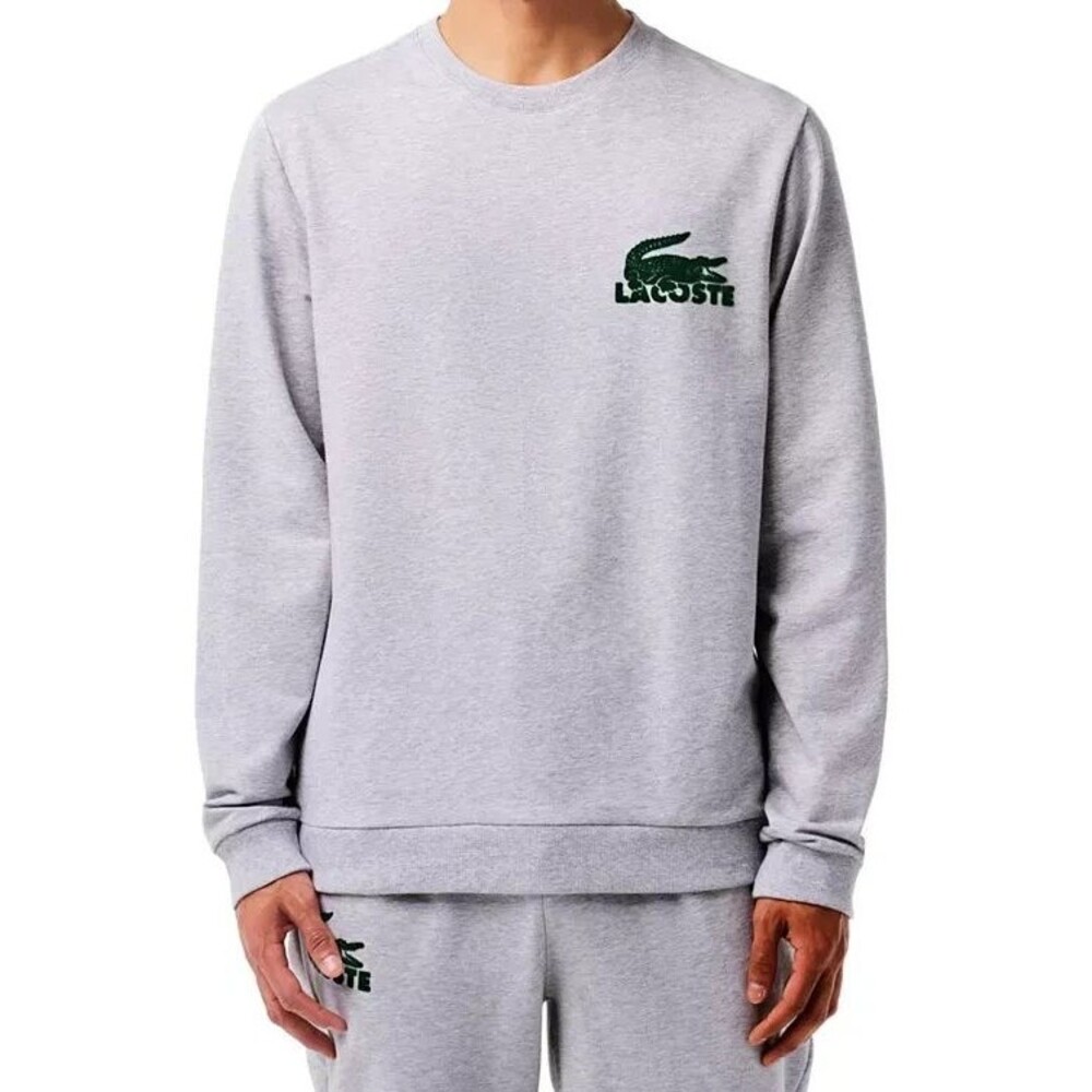LACOSTE Sweatshirt Mens XXL Heather Grey Pullover Crew Big Croc Logo $90